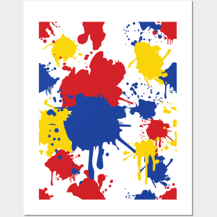 Splatter Paint Primary Colors Pattern: Red, Blue, and Yellow Posters and Art